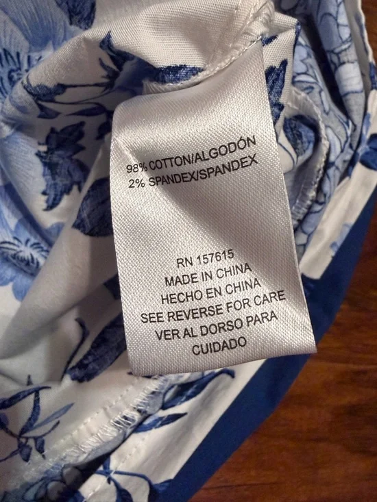 Joie Blue White Floral Puff Sleeve Belted Mini Dress Cotton Chinoiserie Size 8 - Picture 5 of 7